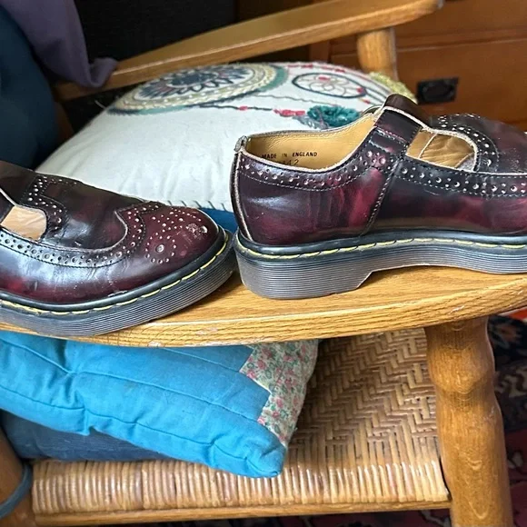 Vintage 90s Dr. Martens Burgundy T-Bar Shoes - Made in England - Picture 3 of 6